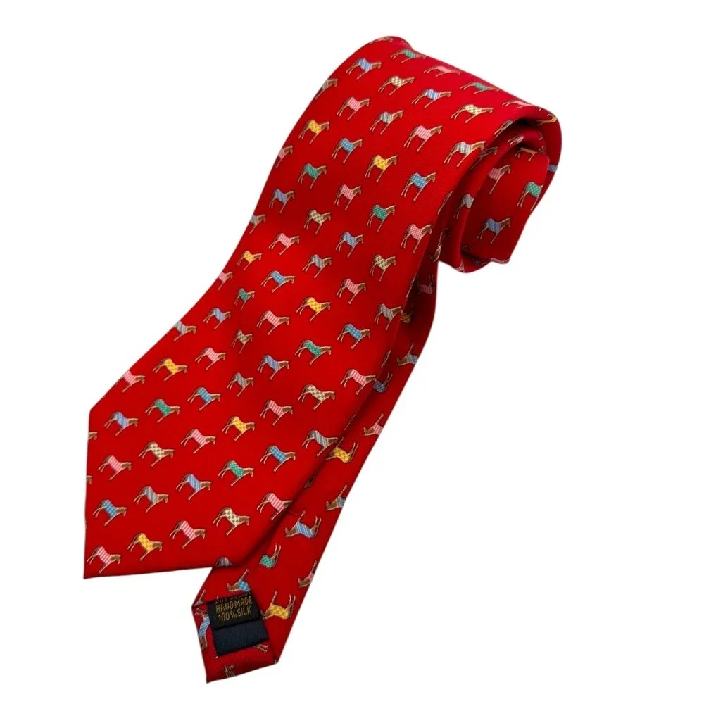 ALYN Horse Blanket Silk Necktie Novelty Print Handmade Red Tie B14Q‎